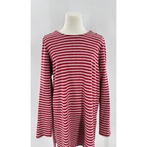 J Jill Red Gray Stripe Long Sleeve Top Tee Cotton Thermal Tunic Large Tall